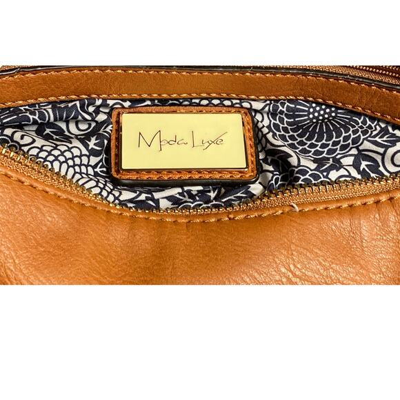 NEW Moda Luxe Brown Large Hobo Crossbody Hand Bag Purse Fringe Leather Polyure - Picture 6 of 13